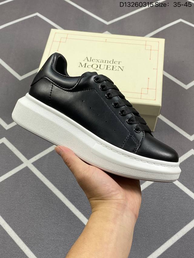 意大利高奢品牌alexander Mcqueen亚历山大 麦昆 Sole Leather Sneakers低帮时装厚底休闲运动小白鞋 货号:553770 Whg