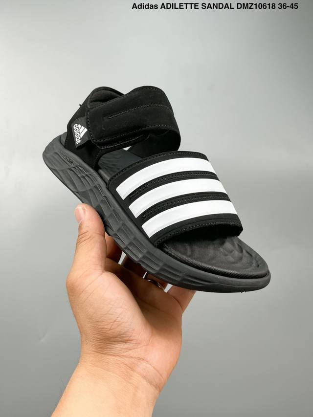 阿迪达斯 Adidas Adilette Sandal 阿迪凉鞋 脚感舒适 魔术扣调整 货号 Dmz10618