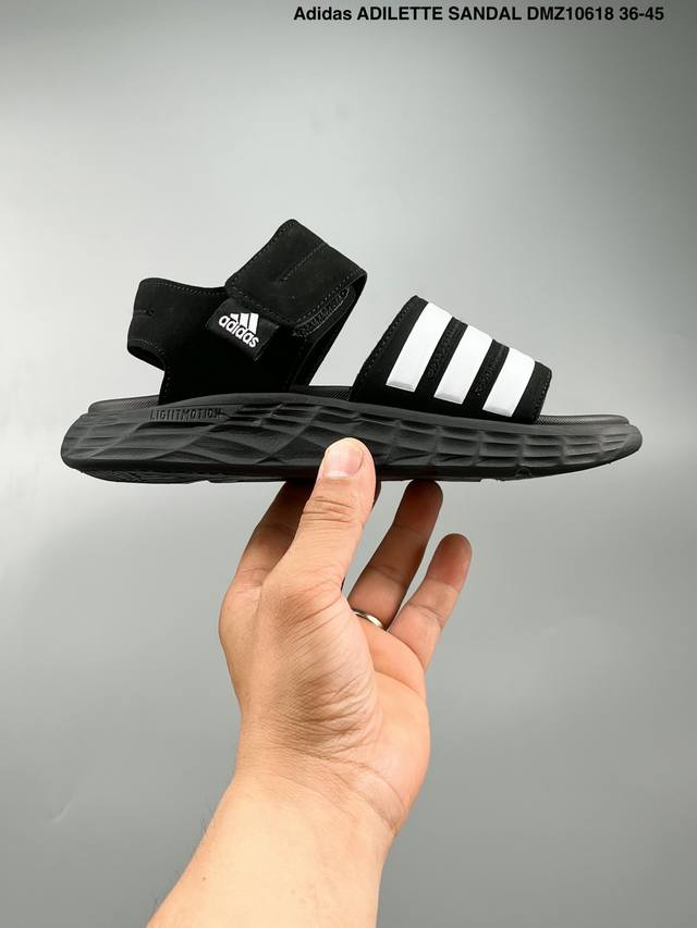 阿迪达斯 Adidas Adilette Sandal 阿迪凉鞋 脚感舒适 魔术扣调整 货号 Dmz10618