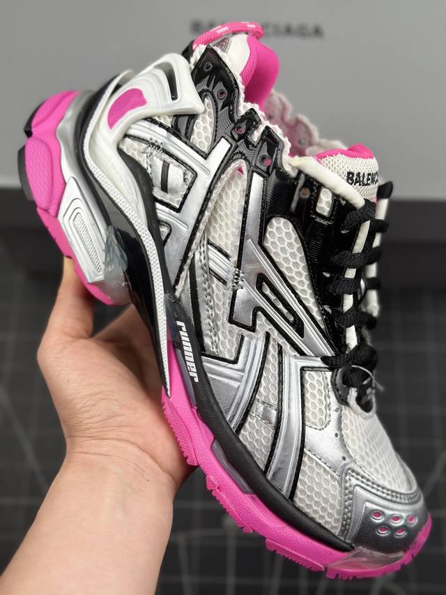 核心私 高奢品牌-巴黎世家balenciaga Runner Sneaker”Grey Black Pink“慢跑系列低帮复古野跑潮流姥爹风百搭休闲运动慢跑鞋“