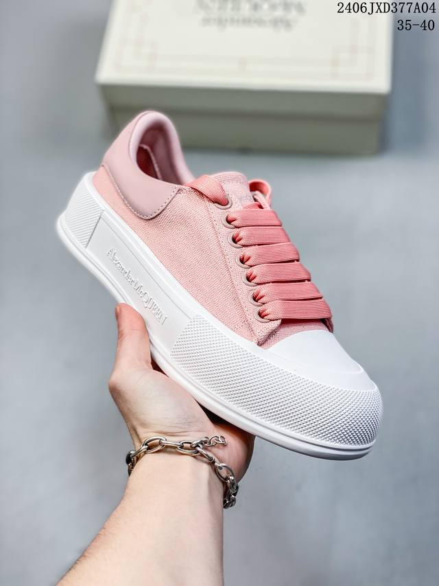 麦昆达帆布鞋女夏2021新款厚底小白鞋休闲透气增高鞋粉色运动板鞋 06Jxd377A04