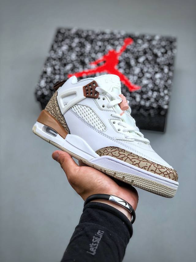 Air Jordan 3.5 Spizike Low 低帮 白棕粉乔丹篮球鞋系列 鞋身整体以白色皮革打造，加入棕色点缀，融合了air Jordan 3的大底和标